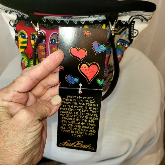 LAUREL BURCH Colorful Cat Print Canvas Shoulder Bag NWT Beaded Crazy Cat Lady - Picture 8 of 12